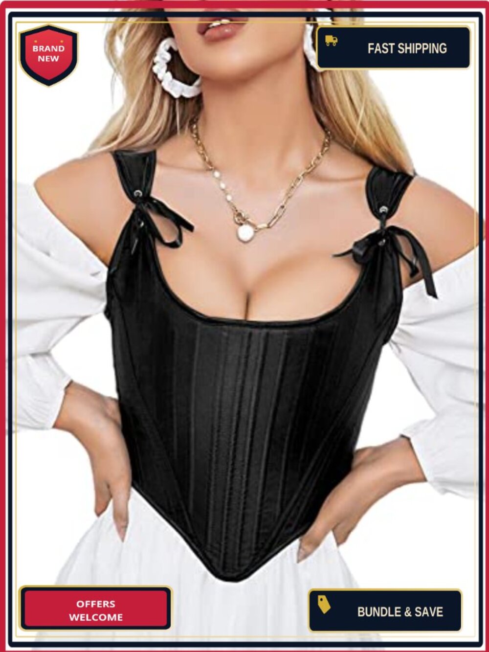Vintage Asymmetrical Hem Overbust Corset Tie Front Lace-up Back Bustier